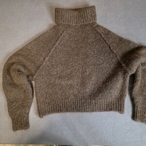 Zara Chocolate Cropped Medium Sweater 6% Alpaca Beautiful Preppy Turtleneck -O